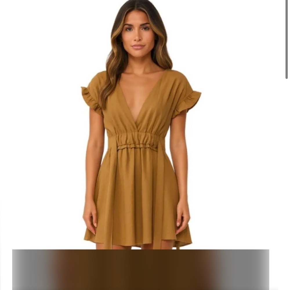 Zara ruffled side mini dress bronze S